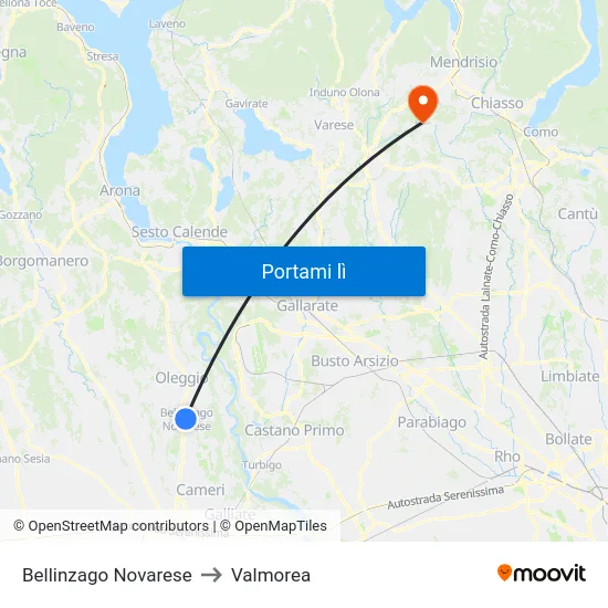 Bellinzago Novarese to Valmorea map