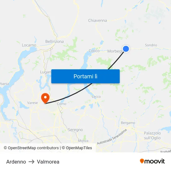 Ardenno to Valmorea map