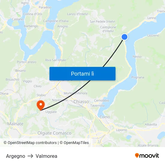 Argegno to Valmorea map