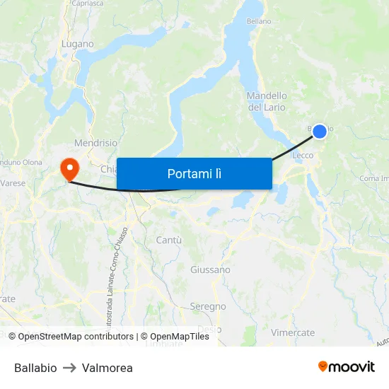 Ballabio to Valmorea map