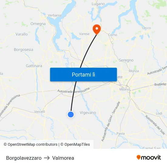 Borgolavezzaro to Valmorea map