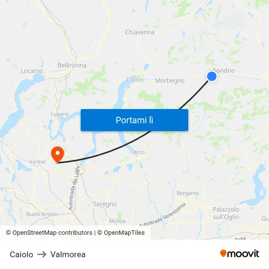 Caiolo to Valmorea map