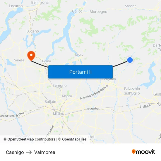Casnigo to Valmorea map