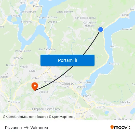 Dizzasco to Valmorea map