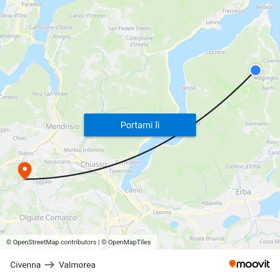 Civenna to Valmorea map