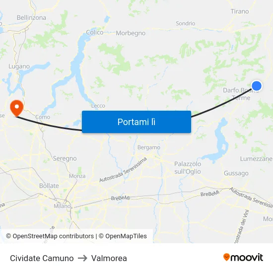 Cividate Camuno to Valmorea map