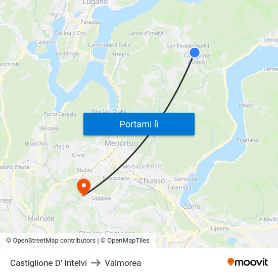 Castiglione D' Intelvi to Valmorea map
