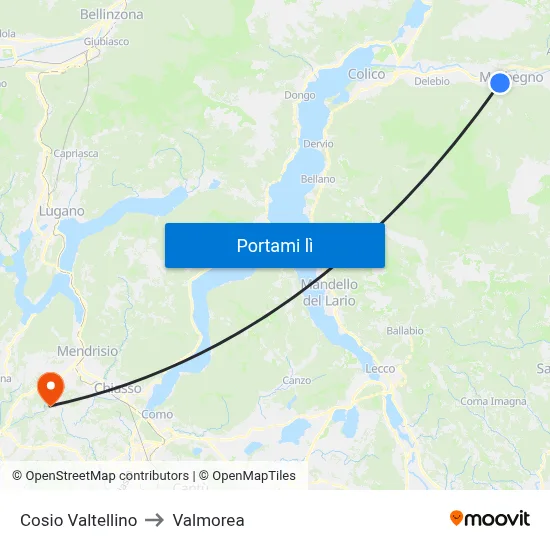 Cosio Valtellino to Valmorea map