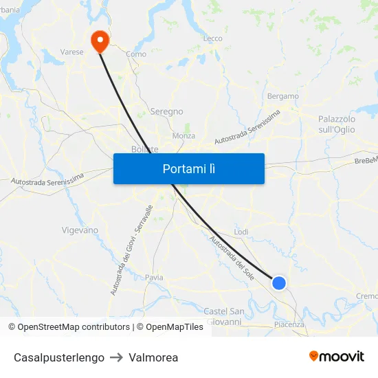 Casalpusterlengo to Valmorea map
