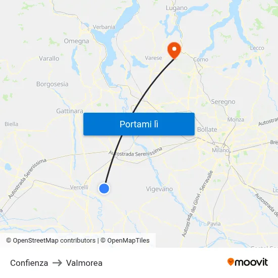 Confienza to Valmorea map