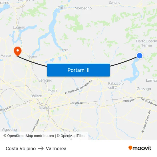 Costa Volpino to Valmorea map