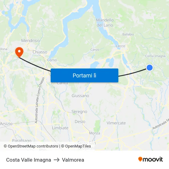 Costa Valle Imagna to Valmorea map
