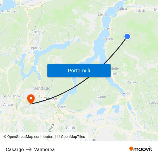 Casargo to Valmorea map