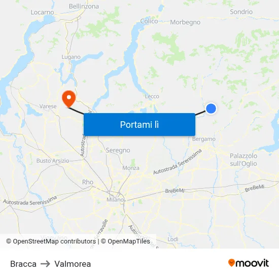 Bracca to Valmorea map