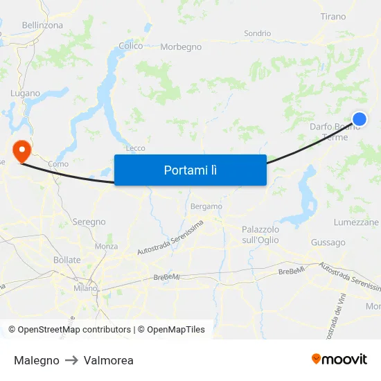 Malegno to Valmorea map