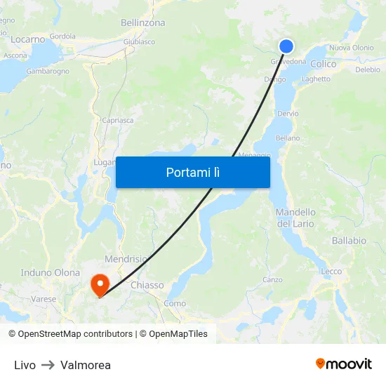 Livo to Valmorea map