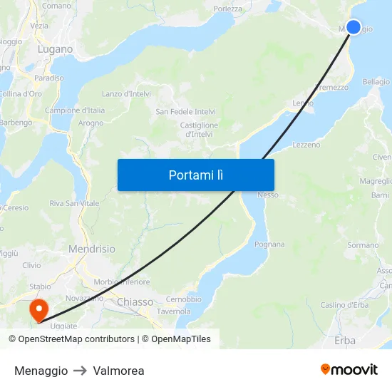 Menaggio to Valmorea map
