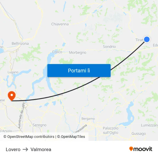 Lovero to Valmorea map