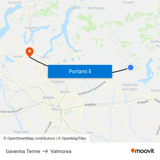 Gaverina Terme to Valmorea map