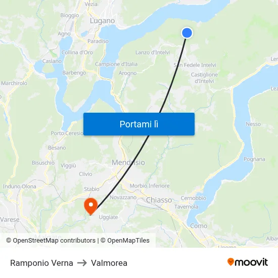 Ramponio Verna to Valmorea map
