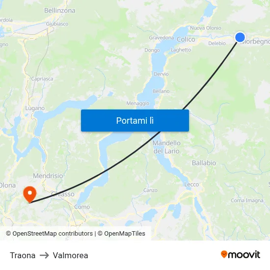 Traona to Valmorea map
