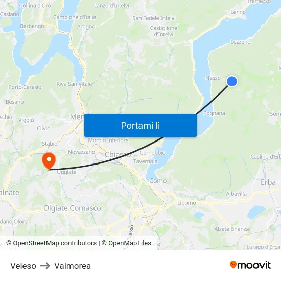 Veleso to Valmorea map