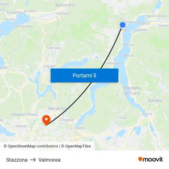 Stazzona to Valmorea map