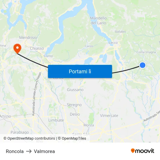 Roncola to Valmorea map