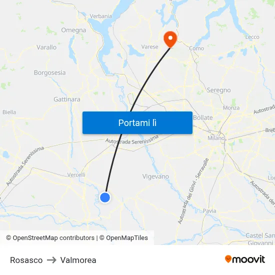 Rosasco to Valmorea map