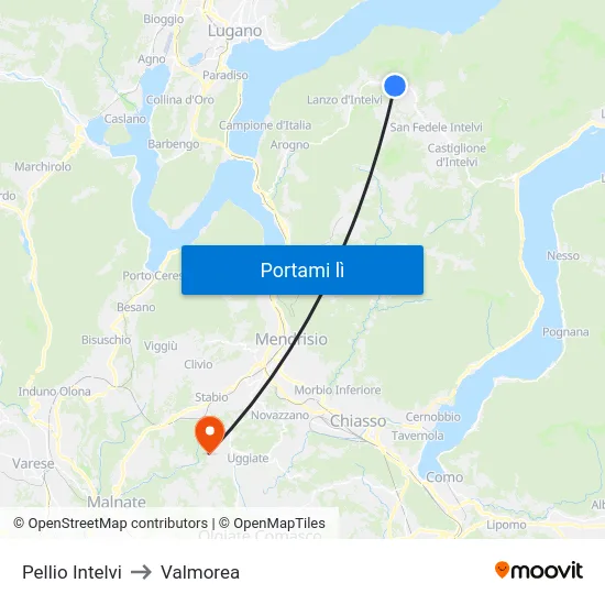 Pellio Intelvi to Valmorea map