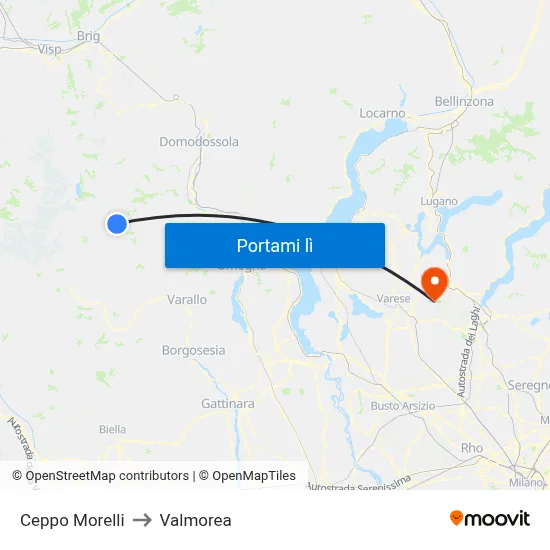 Ceppo Morelli to Valmorea map