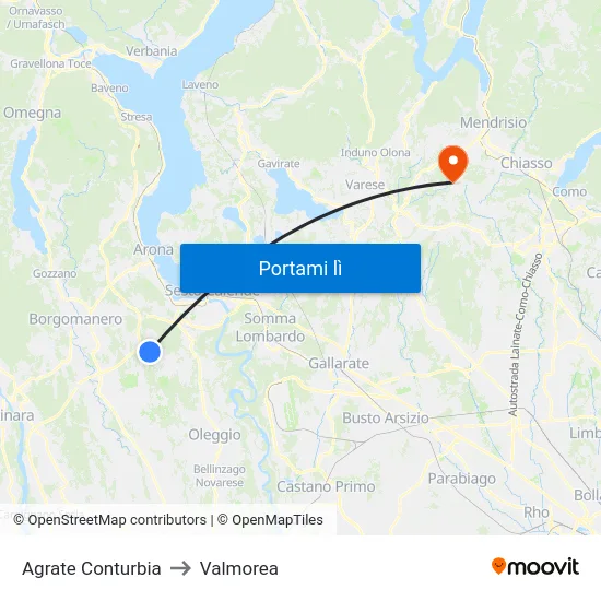 Agrate Conturbia to Valmorea map
