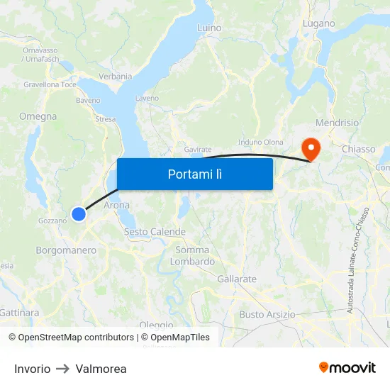 Invorio to Valmorea map