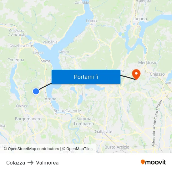 Colazza to Valmorea map