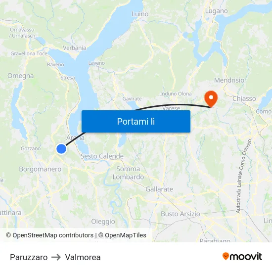 Paruzzaro to Valmorea map