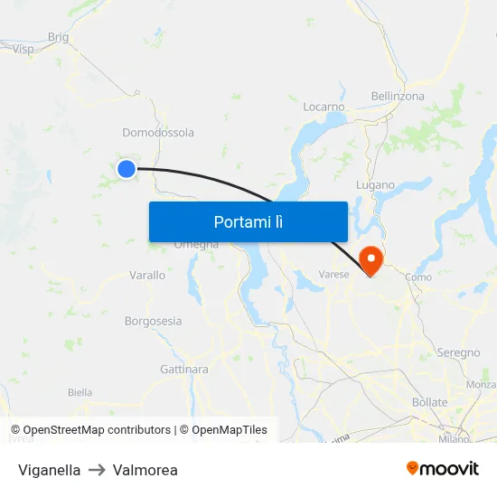 Viganella to Valmorea map