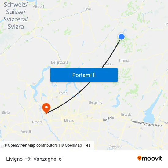Livigno to Vanzaghello map