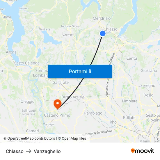 Chiasso to Vanzaghello map