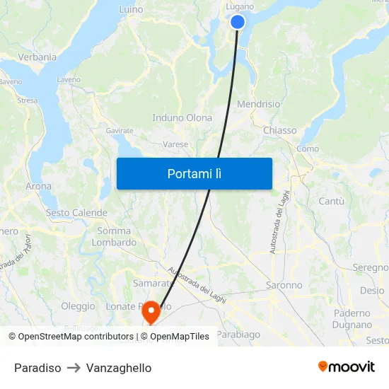 Paradiso to Vanzaghello map