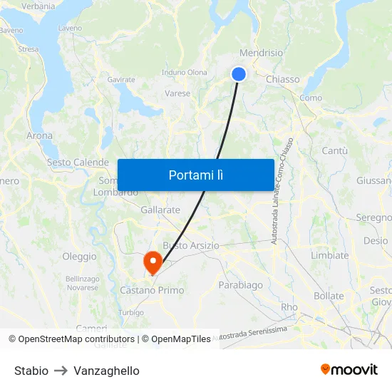Stabio to Vanzaghello map