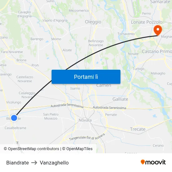 Biandrate to Vanzaghello map