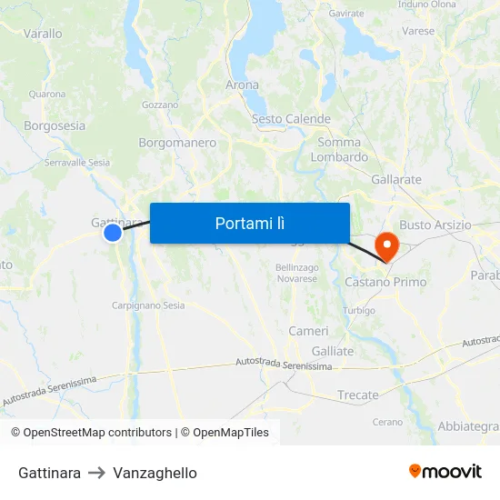 Gattinara to Vanzaghello map