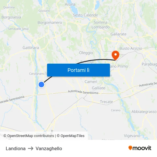 Landiona to Vanzaghello map