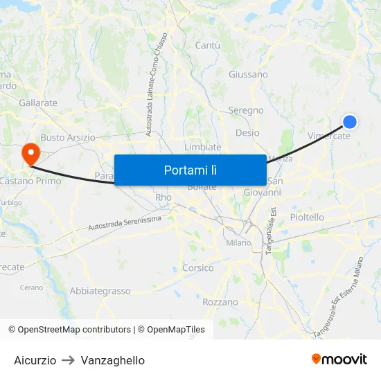 Aicurzio to Vanzaghello map