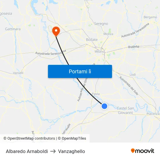 Albaredo Arnaboldi to Vanzaghello map