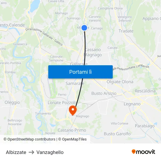 Albizzate to Vanzaghello map