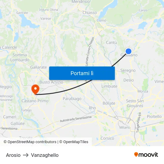 Arosio to Vanzaghello map