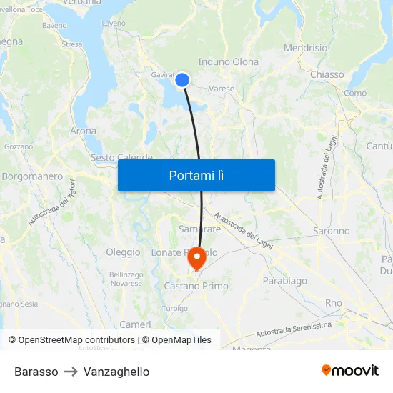 Barasso to Vanzaghello map