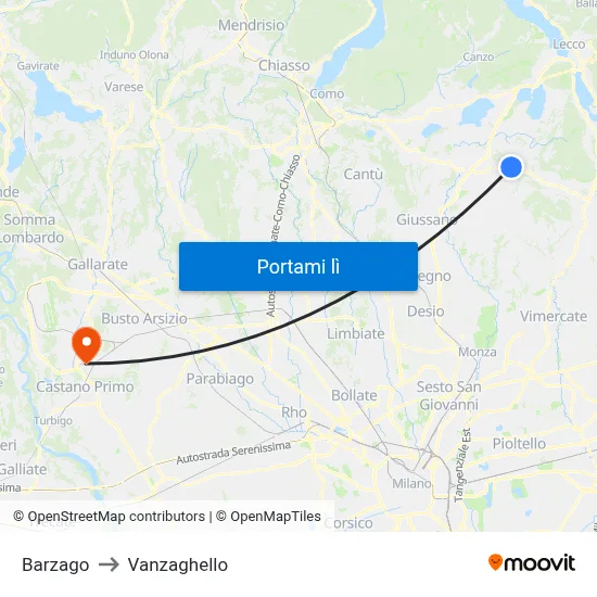Barzago to Vanzaghello map