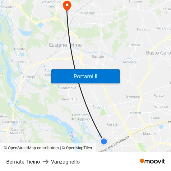 Bernate Ticino to Vanzaghello map